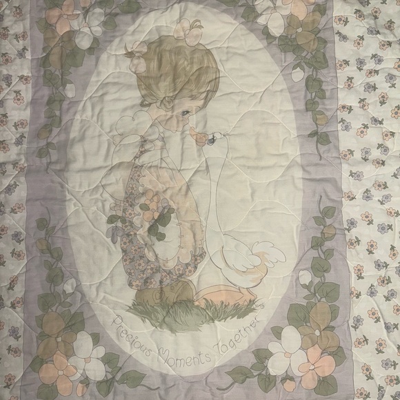 Vintage Baby Precious Moments Together Quilt with Pastel Floral Design - Picture 1 of 6